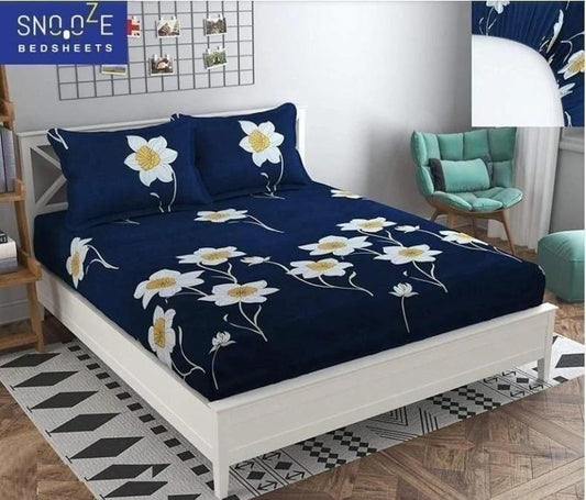 ELASTIC FITTED DOUBLE BED BEDSHEET WITH 2 PILLOW COVERS